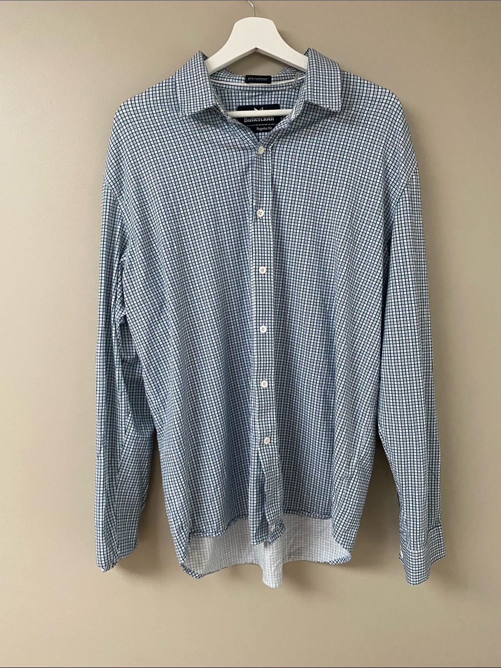 Buttercloth icy cotton Blue Gingham Button-Down Shirt extra large regular fit